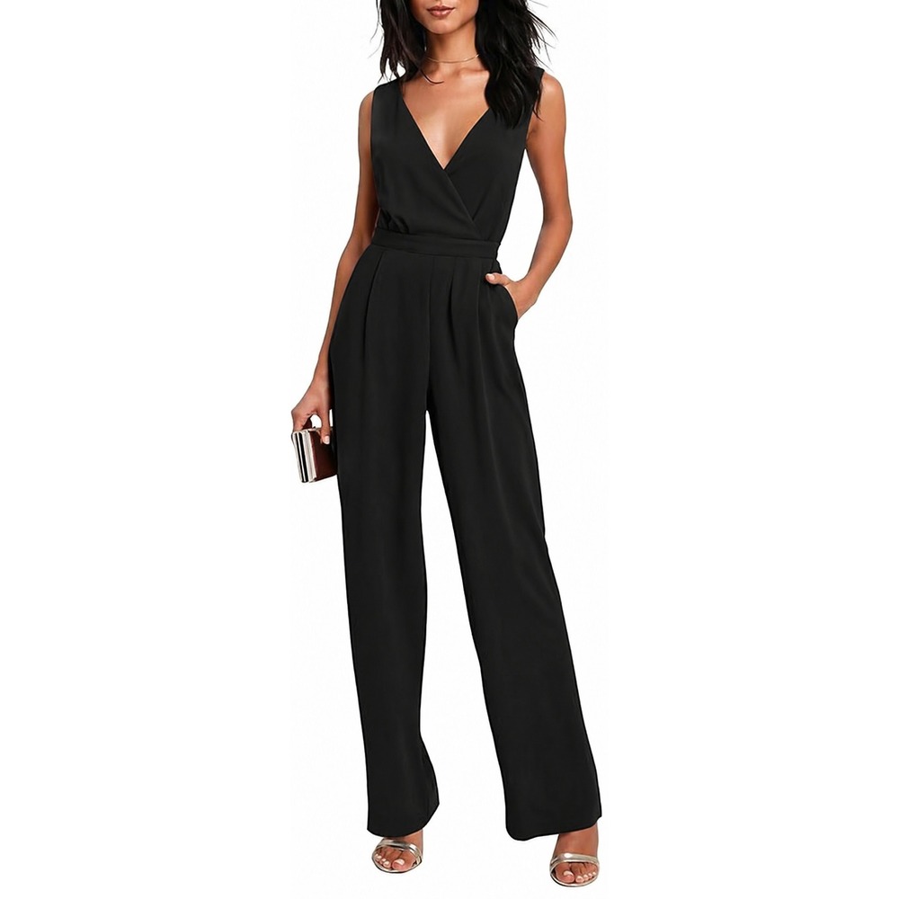 Lulus Women's Kiska Wide-Leg Jumpsuit with Sheer Lace‎ Back Jumpsuit Size Medium